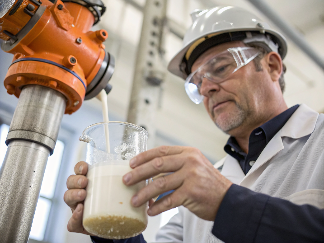 Technician inspecting hydraulic machinery for moisture protection in a humid tropical climate.